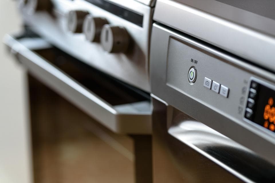 Close-up of a stainless-steel kitchen appliance